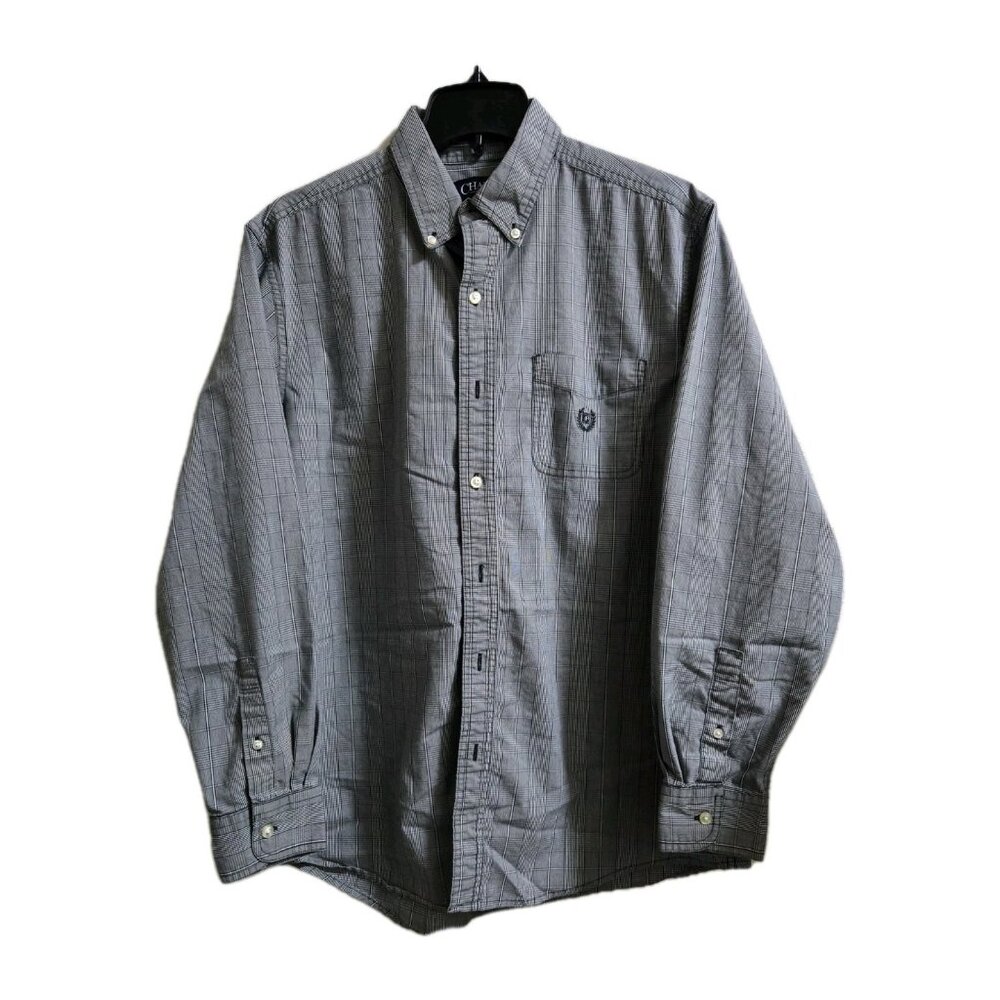 Chaps - Stretch Easy Care - Button-Up Shirt Men's Size L Black Long Sleeve Plaid